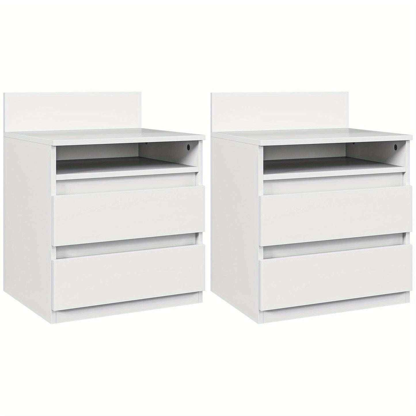 Nachtkastje – Nachtkastjes – Bijzettafel – Ladekastje – Opbergkast – Set van 2 – Wit MDF – 2 Lades met Open Vak – Compact & Duurzaam