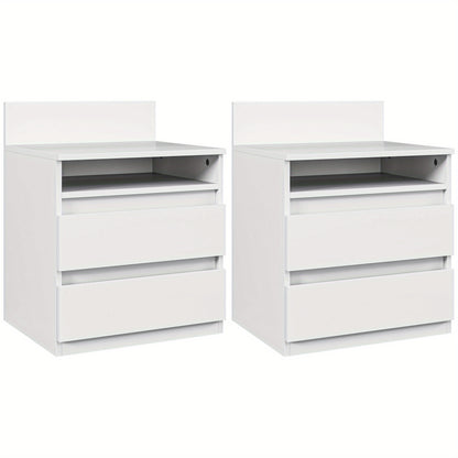 Nachtkastje – Nachtkastjes – Bijzettafel – Ladekastje – Opbergkast – Set van 2 – Wit MDF – 2 Lades met Open Vak – Compact & Duurzaam