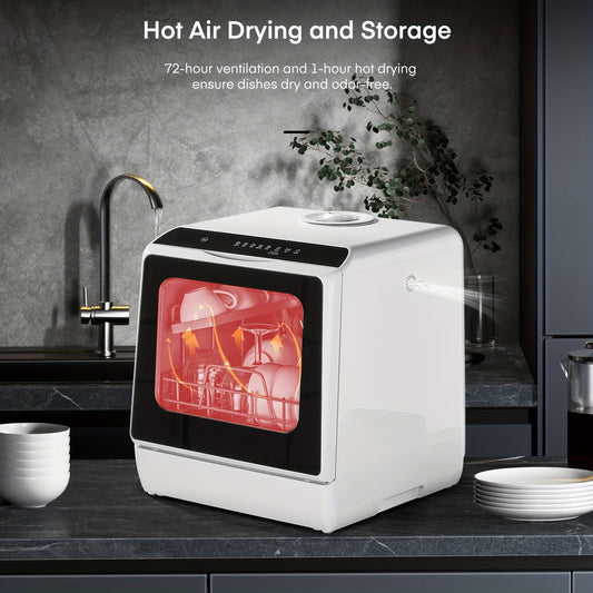 Mini Vaatwasser – Tafelvaatwasser – Campingvaatwasser – Kleine Afwasmachine – Vrijstaande Afwasmachine – 6 Wasprogramma’s – Ingebouwde 5L Watertank & 360° Dual Spray System