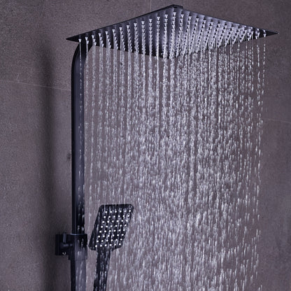 Doucheset – Regendouche Set – Douche Systeem – Douchekraan – Zwart Thermostaat – RVS Materiaal – Verstelbare Hoogte 80-122 cm – Veiligheidsvergrendeling 38°C