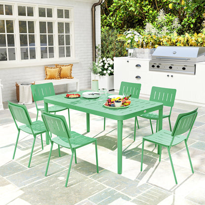 Tuinset – Tuinmeubel – Buitenmeubilair – Bistroset – Eettafelset – Groen – 7-delig – 150 cm Lattenblad – Roestvrij Gepoedercoat Staal