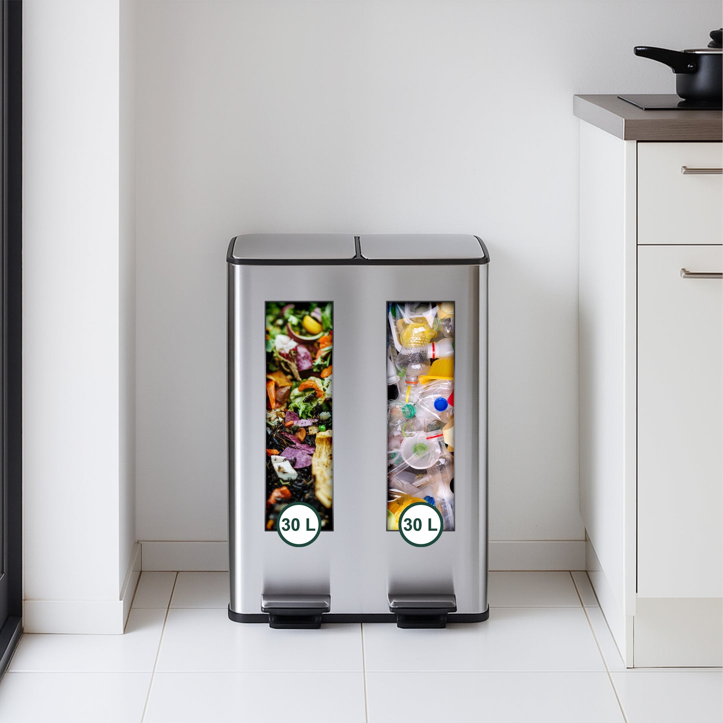 Trash Can in Silver/Black - 2x 30 Liter