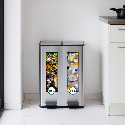 Trash Can in Silver/Black - 2x 30 Liter