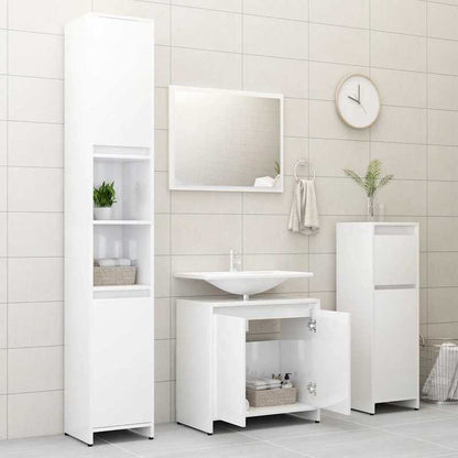 Badkamermeubel – Badmeubel – Wastafelmeubel – Badkamerkast – Wastafelonderkast – Hoogglans Wit – Ruimtebesparend Design – Hardhouten Constructie – Compact Met Spiegel En Opbergruimte