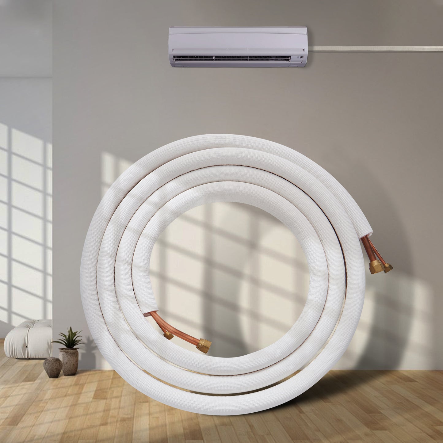 Koperen Leidingenset – Airconditioning Leiding – Mini Split Leidingen – Warmtepomp Buizen – HVAC Installatie Set – 16ft Lange Koperbuizen – Drievoudige Isolatie & Complete Accessoires