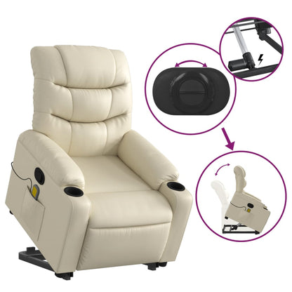 Elektrische Relaxstoel – Elektrische Sta-op Stoel – Relaxfauteuil – Verstelbare Stoel – Vibratiefunctie – Opsta-ondersteuning – Crème Kunstleer – Tot 135 Graden Verstelbaar