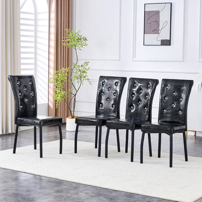 A Set of Two Black Vintage Crocodile-Patterned Upholstered Dining Chairs | Featuring Crystal Buckle Detailing And Faux Leather Accents, Lends an Air of Elegance And Mystery to The Dining Area, Suitable for Hard Floors, Wipe C