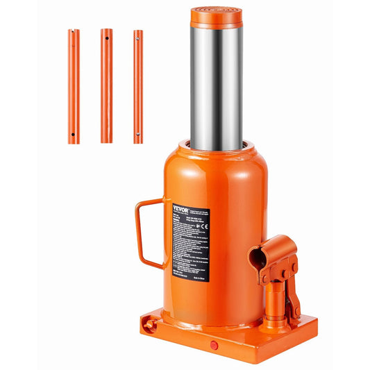 Hydraulische Krik – Flessenkrik – Autokrik – Hefkussen – Wagenkrik – 50 Ton Hefvermogen – Verstelbare Hefhoogte 28-44 cm – Oranje