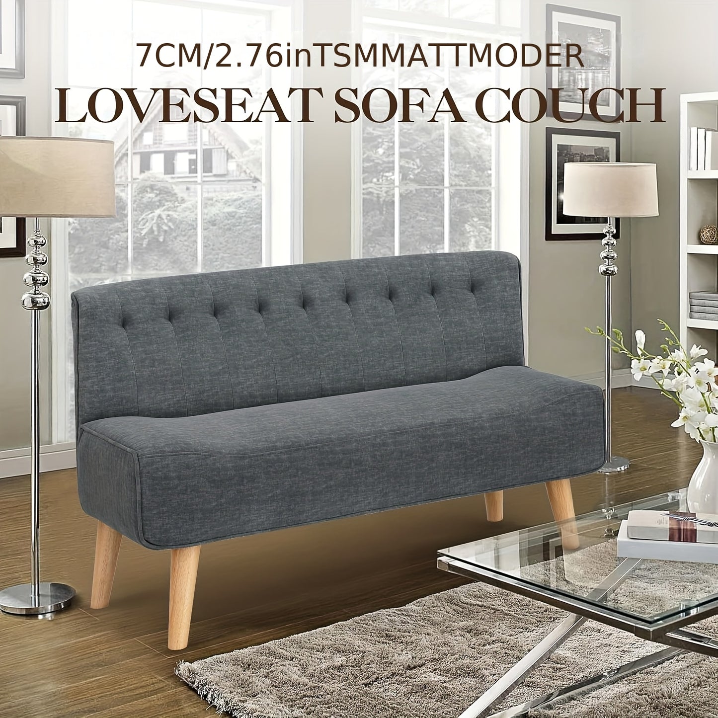 2-Zitsbank – Tweezitsbank – Sofa – Loveseat – Compact Bank – Modern Grijs – Houten Poten – Compact Formaat voor Kleine Ruimtes
