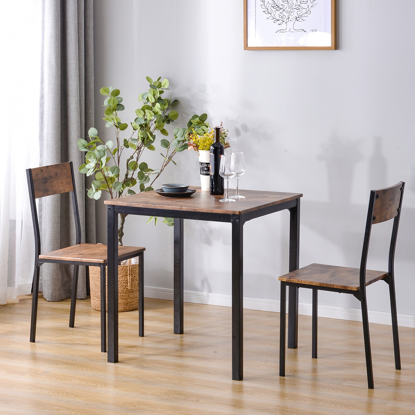 Eettafelset – Eethoek – Keukentafelset – Zitgroep – Balkonset – Vintage Bruin – Duurzaam Bamboe & Metaal – Compact Formaat