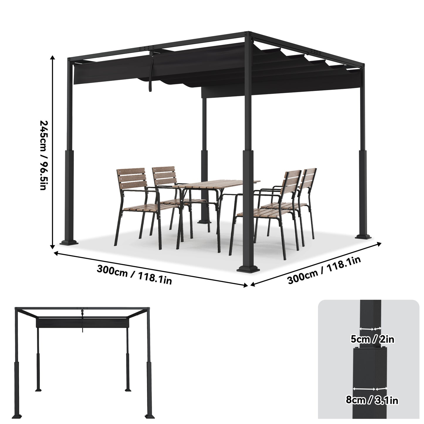 Paviljoen – Tuin Prieel – Tuintent – Zonnescherm – Overkapping – Verstelbare Zonwering – Polyester Dak – 3x3 Meter Beige