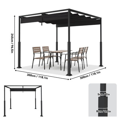 Paviljoen – Tuin Prieel – Tuintent – Zonnescherm – Overkapping – Verstelbare Zonwering – Polyester Dak – 3x3 Meter Beige