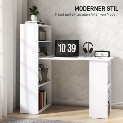 Bureau – Bureautafel – Computertafel – Werktafel – Schrijftafel – Wit – Compact Ontwerp – 6 Opbergvakken