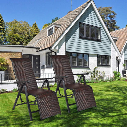 Ligstoel – Ligbed – Relaxstoel – Strandstoel – Tuinstoel – Set Van 2 Inklapbare Ligstoelen Met Armleuningen – 10-Voudig Verstelbare Rugleuning – Weerbestendig PE Rattan