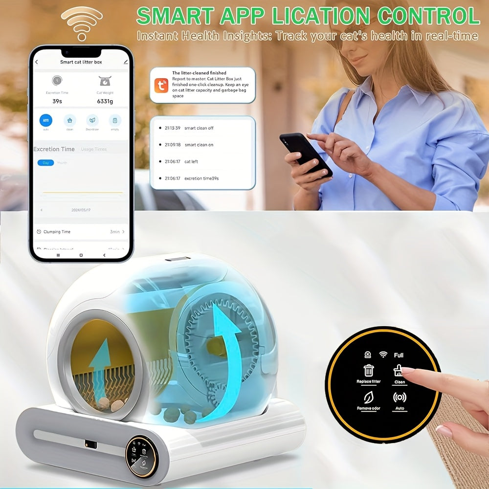 Automatische Kattenbak – Zelfreinigende Kattenbak – Slimme Kattenbak – Grote Kattenbak – Meerdere Katten Bak – Extra Groot Formaat – Negatieve Ionen Geurbehandeling – App-gestuurd Gebruiksmeter