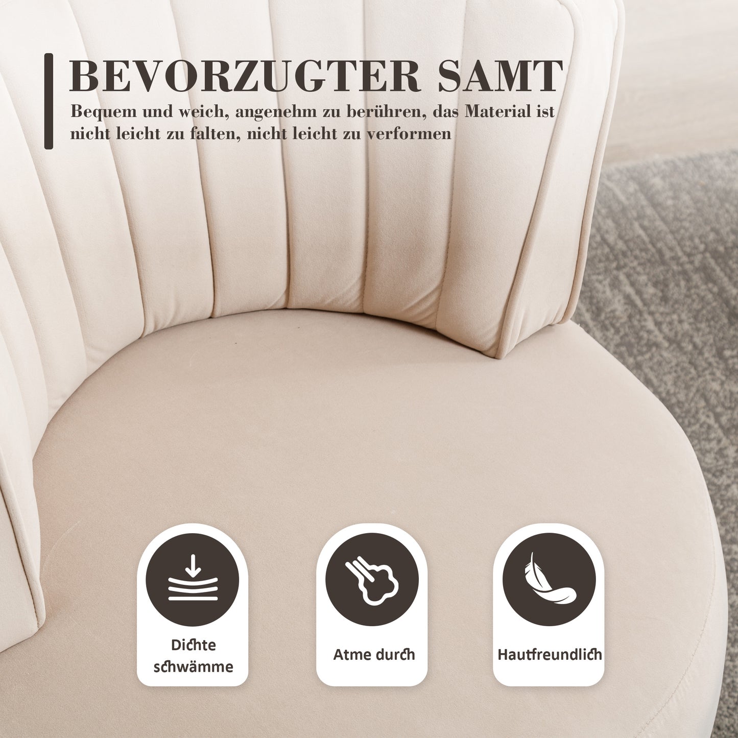 Draaifauteuil – Bureaustoel – Loungefauteuil – Swivel Chair – Fauteuil Beige – 360° Rotatie – Fluweelzachte Bekleding