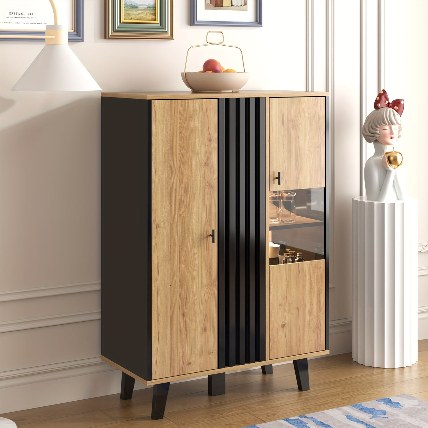 Dressoir – Dressoir Met Zijkasten – Opbergkast – Kast – Wandmeubel – Laminaten Afwerking – Uniek Zwart Houtnerfpatroon
