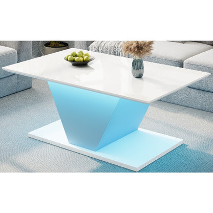 Witte Salontafel – Koffietafel – Sofa Tafel – Center Tafel – Bijzettafel – Hoogglans Afwerking – V-Vorm Design – Compact 100x50x46 cm – Geen Montage
