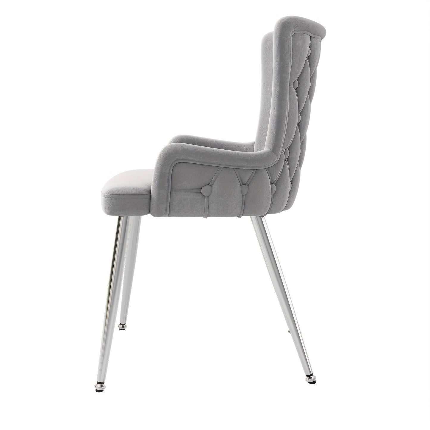 Velvet Dining Chair, Set Of 2, Luxury Living Room Bedroom Lounge Chair with Four Silvery Metal Supporting Legs, Gray