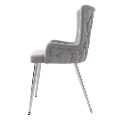 Velvet Dining Chair, Set Of 2, Luxury Living Room Bedroom Lounge Chair with Four Silvery Metal Supporting Legs, Gray