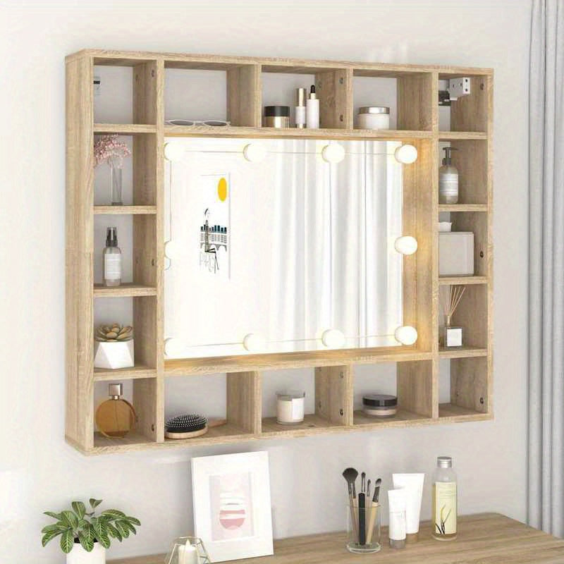 Badkamerspiegelkast – Spiegelkast – Medicijnkast – Wandkast – Badkamerkast – Ruimtebesparend Ontwerp – Sonoma Eikenfineer Met Heldere Glazen Deuren 91x15x76,5 cm