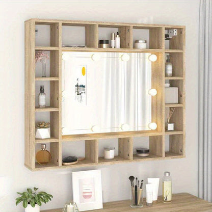 Badkamerspiegelkast – Spiegelkast – Medicijnkast – Wandkast – Badkamerkast – Ruimtebesparend Ontwerp – Sonoma Eikenfineer Met Heldere Glazen Deuren 91x15x76,5 cm