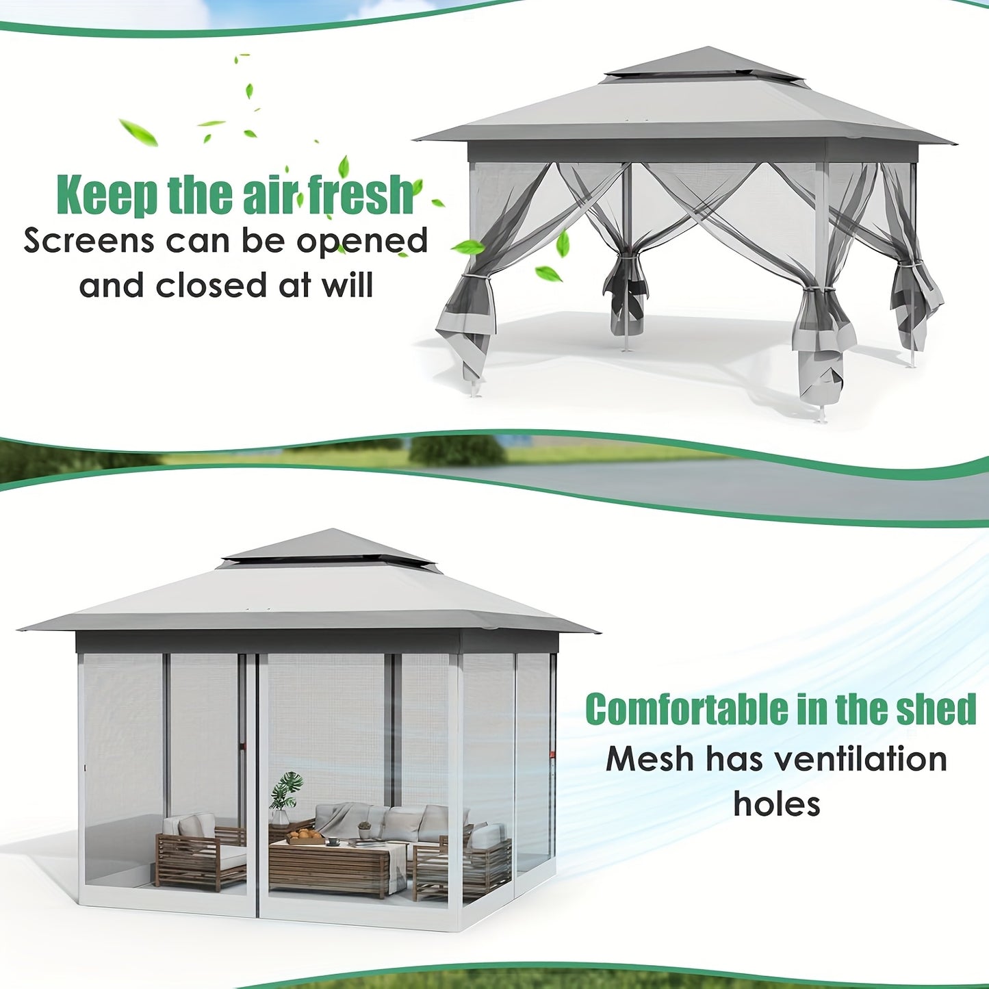 Tuinpaviljoen – Prieel – Partytent – Pergola – Tuinluifel – 3,3x3,3 m – UV-bescherming 50+ – Inclusief 4 muggengaas zijwanden en 4 gewichtszakken