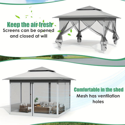 Tuinpaviljoen – Prieel – Partytent – Pergola – Tuinluifel – 3,3x3,3 m – UV-bescherming 50+ – Inclusief 4 muggengaas zijwanden en 4 gewichtszakken