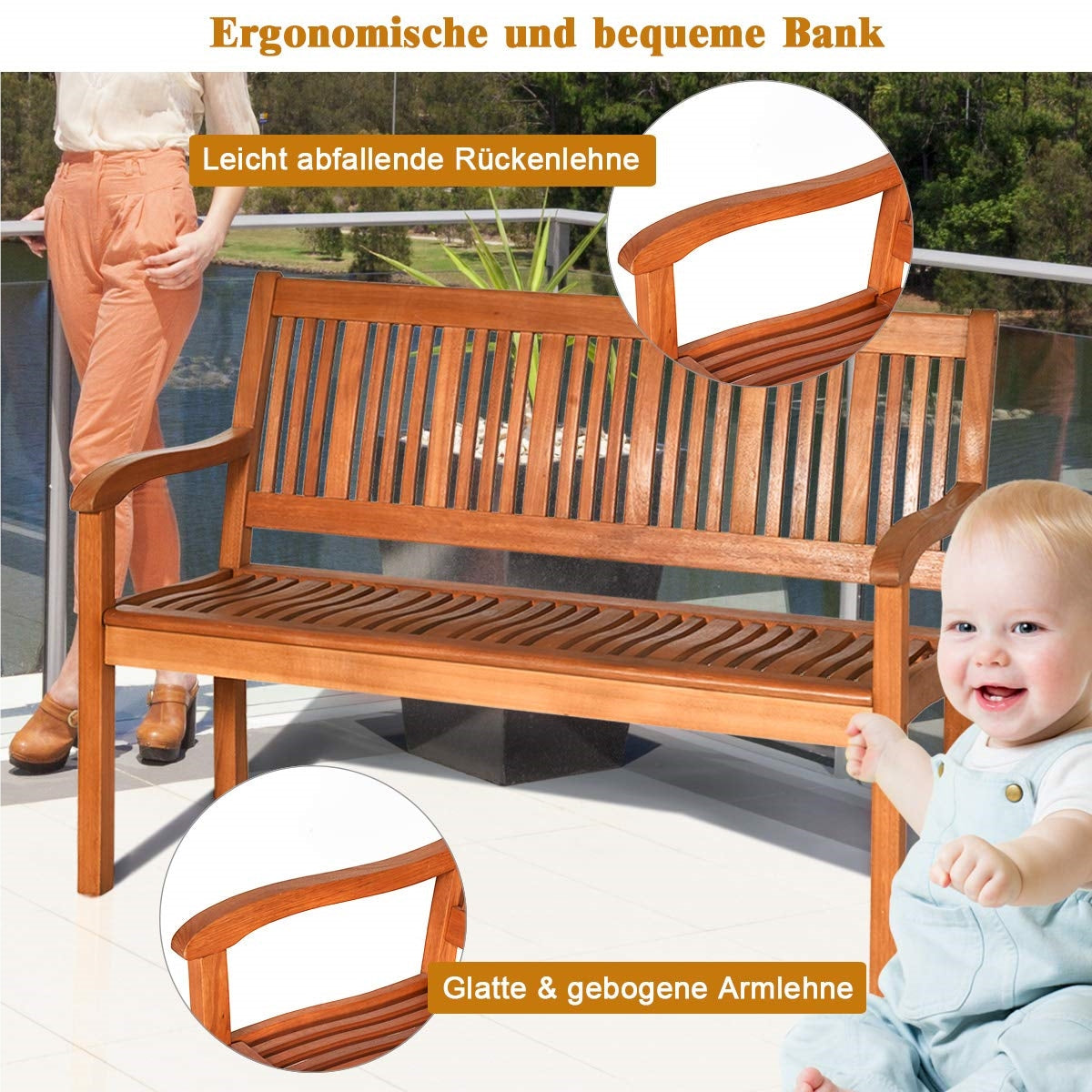 Houten Tuinbank – Buitenbank – Parkbank – Balkonbank – Terrasbank – Acaciahouten Bank – Weerbestendig – Belastbaar Tot 320 Kg – 126x63x91 Cm