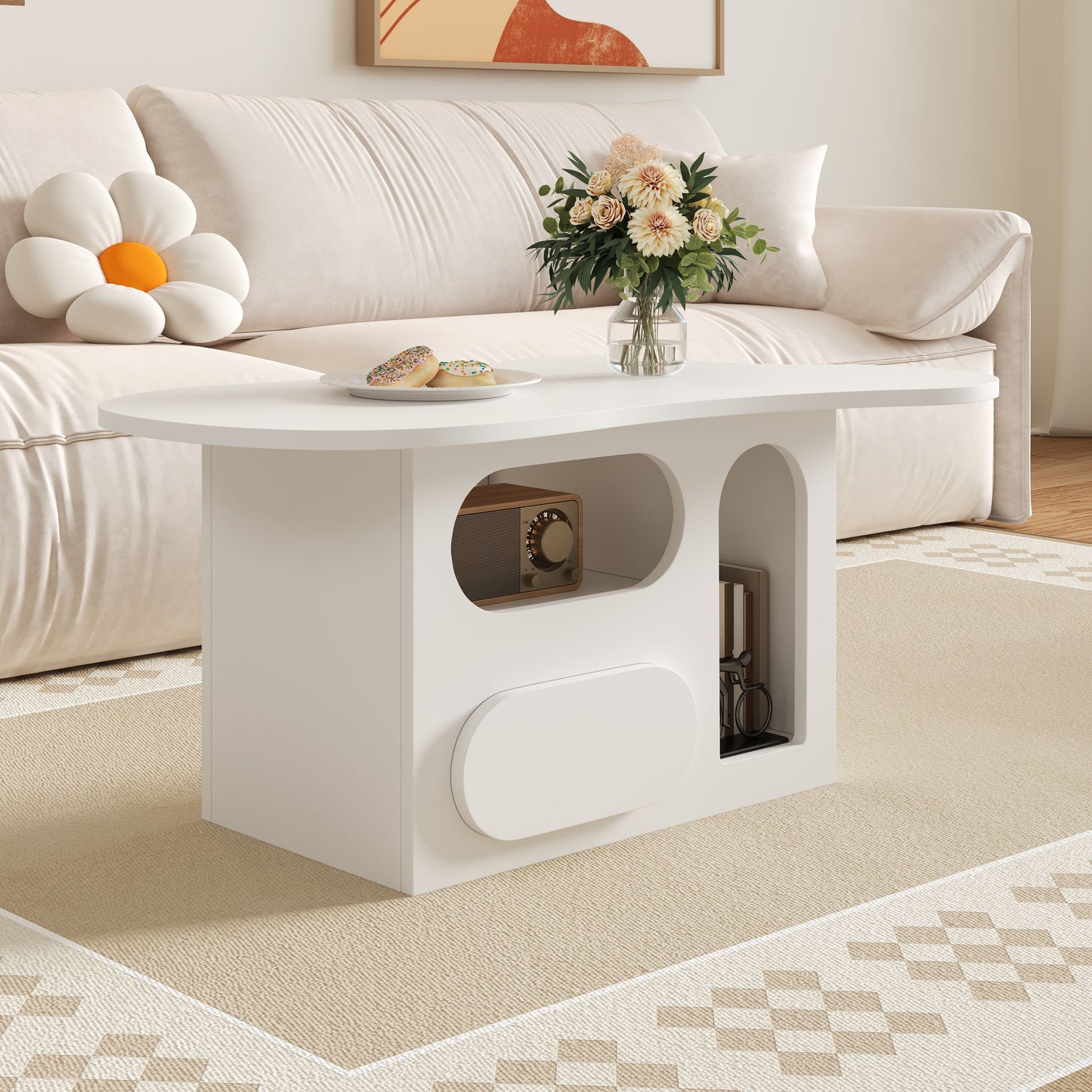 Salontafel – Tafel – Koffietafel – Woonkamertafel – Bijzettafel – Wolkvormig Design – Ruime Opberglade – Compact & Lichtgewicht – Duurzame Constructie