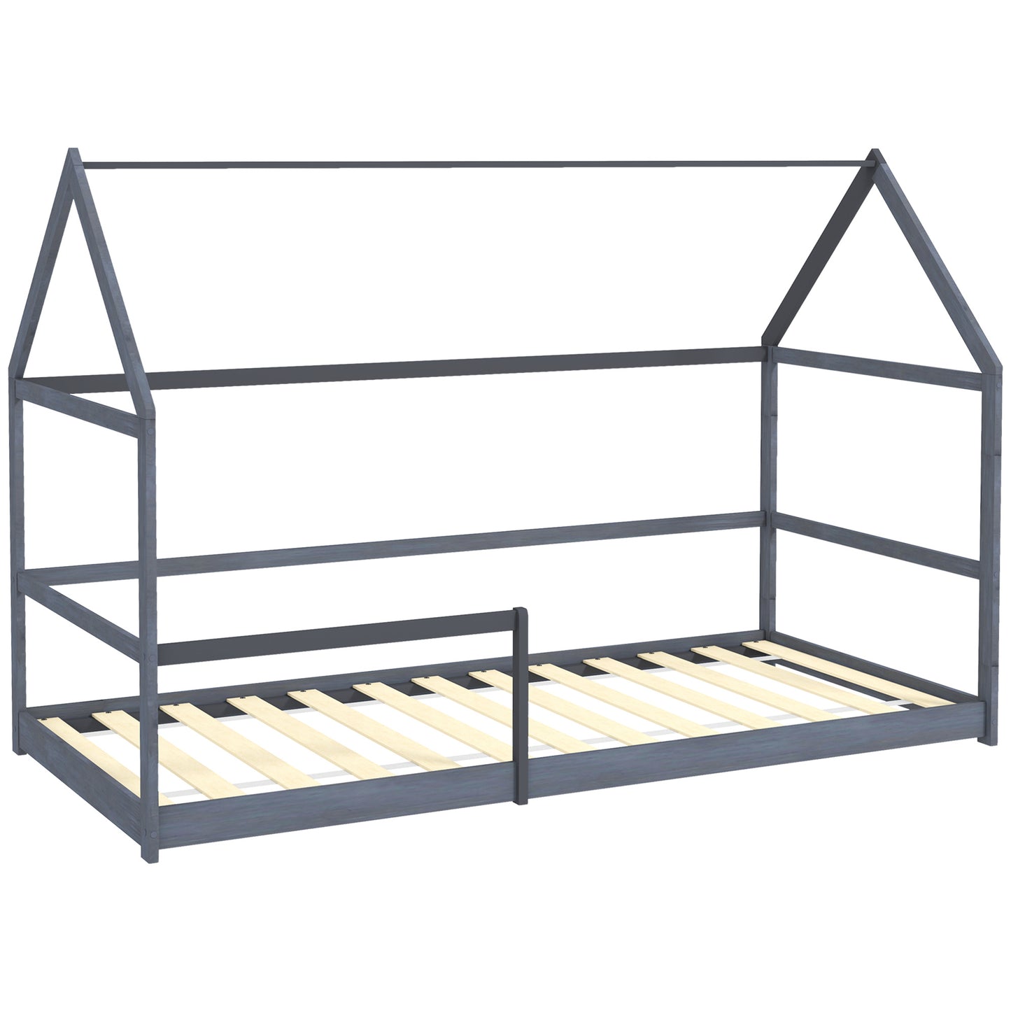 AIYAPLAY Children'S Cabin Bed 90X190 Cm Children'S Bed Children'S House in Wood with Anti-Fall Protection, Slatted Base And Roof Included, Dim. 196L X 97.5L X 135H Cm Grey