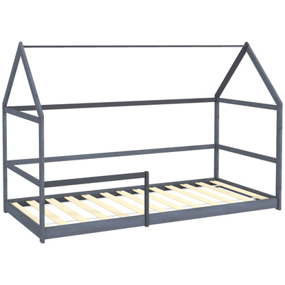 AIYAPLAY Children'S Cabin Bed 90X190 Cm Children'S Bed Children'S House in Wood with Anti-Fall Protection, Slatted Base And Roof Included, Dim. 196L X 97.5L X 135H Cm Grey
