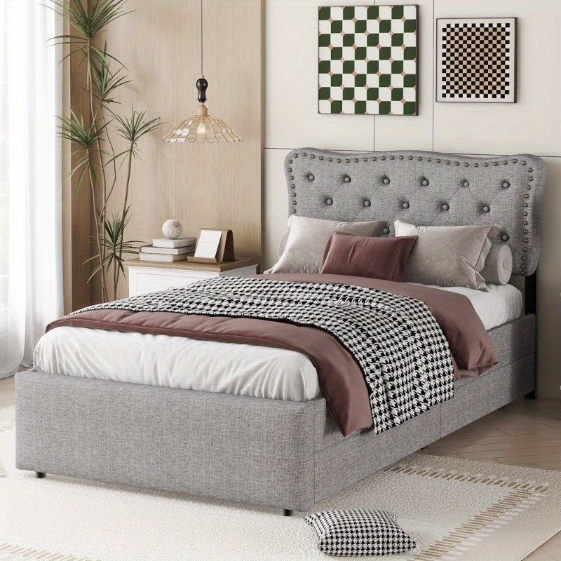 Bedframe – Bed – Eenpersoonsbed – Slaapbank – Bedbank – Moderne Stoffering – 90x200 cm – Met Opbergladen