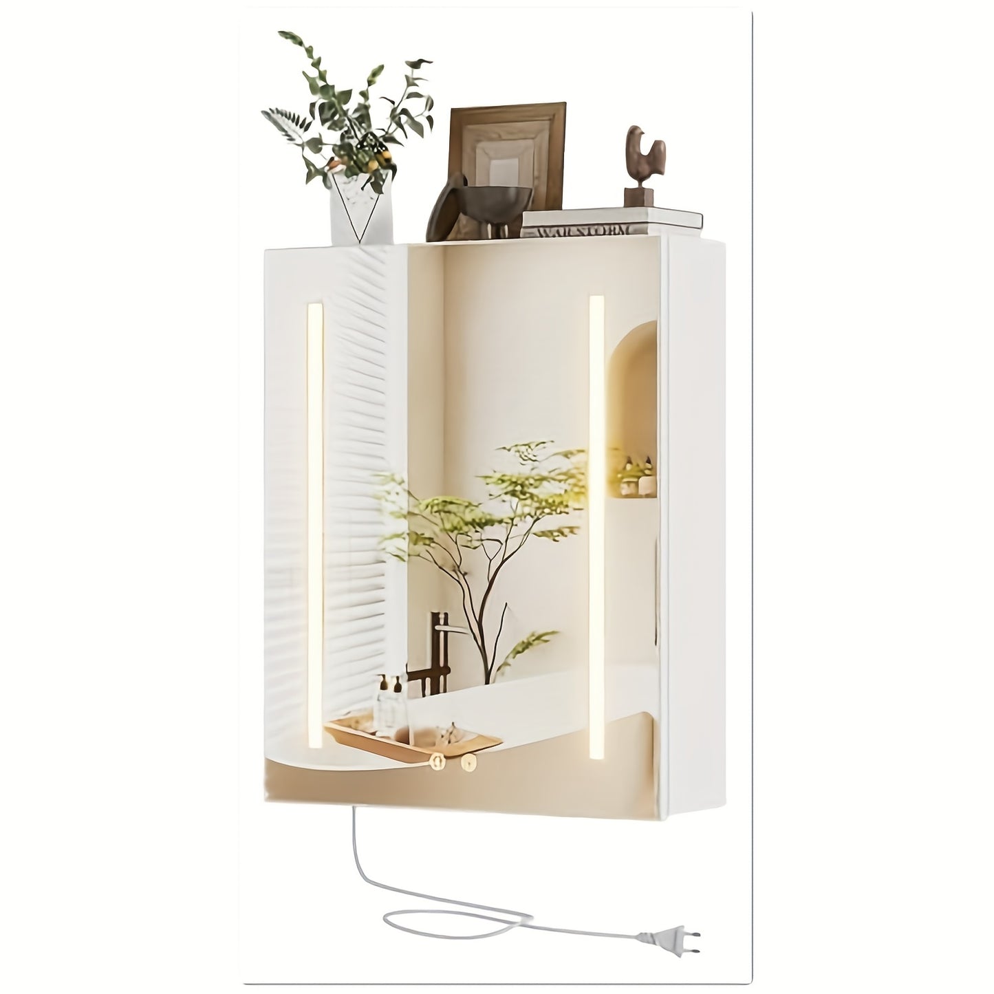 Badkamerspiegelkast – Spiegelkast – Badkamerkast – Wandkast – Opbergkast – Wit – Dubbele Deuren – Verstelbare Glazen Plank – 60 x 50 cm – Roestvrijstalen Scharnieren