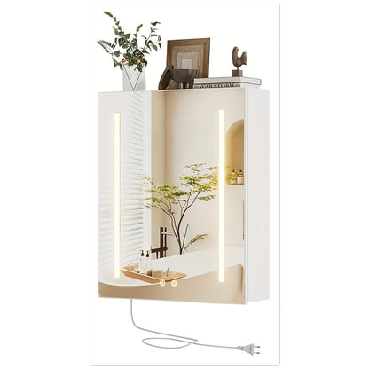 Badkamerspiegelkast – Spiegelkast – Badkamerkast – Wandkast – Opbergkast – Wit – Dubbele Deuren – Verstelbare Glazen Plank – 60 x 50 cm – Roestvrijstalen Scharnieren
