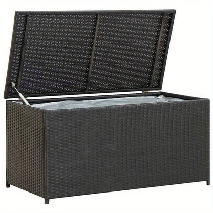 Tuinkist – Opbergbox – Kussenbox – Tuinopbergbox – Tuinmeubelbox – Zwarte Gevlochten PE Rattan – Gasveer Deksel – Afsluitbaar – 100x50x50 cm – Duurzaam Gepoedercoat Stalen Frame