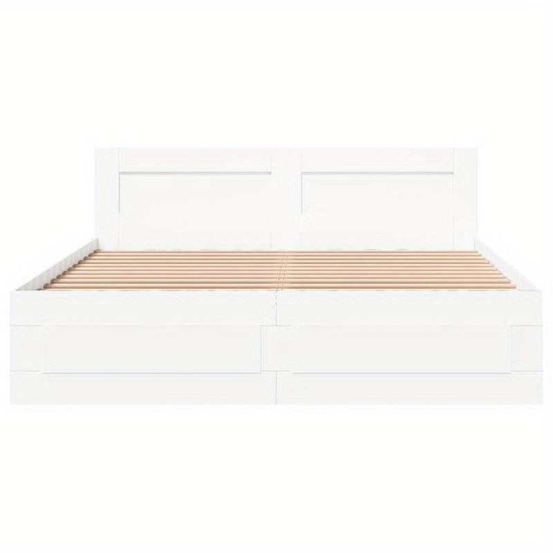 Bedframe – Bed – Bedframe Met Hoofdbord – Slaapkamermeubel – Enkelbed – Modern Wit – 150x200 cm – Duurzaam Multi-Layer Ontwerp – Gemakkelijk In Elkaar Te Zetten