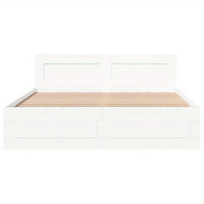 Bedframe – Bed – Bedframe Met Hoofdbord – Slaapkamermeubel – Enkelbed – Modern Wit – 150x200 cm – Duurzaam Multi-Layer Ontwerp – Gemakkelijk In Elkaar Te Zetten