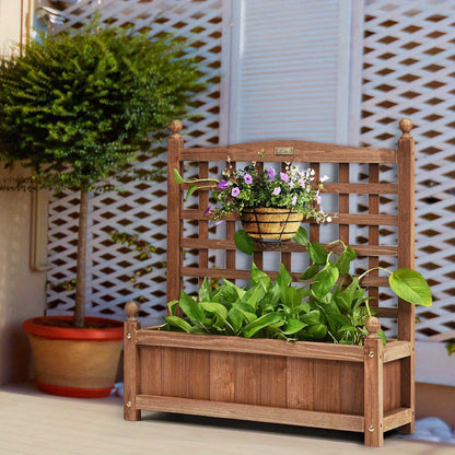 Verhoogde Plantenbak – Houten Tuinbak – Bloemenbak – Kruidenbak – Groentebak – Met Klimrek – Gemaakt Van Duurzaam Vurenhout – Afmetingen 64,5x28x75 cm