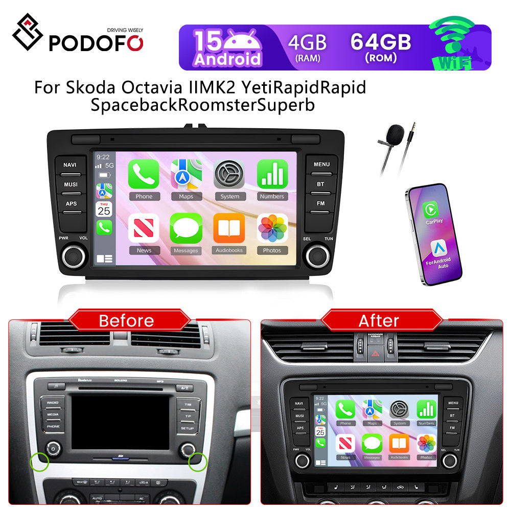 Android Autoradio – Auto Multimedia Systeem – Navigatie Radio – Touchscreen Stereo – 8 Inch Scherm – Android 15 OS – Wireless CarPlay & Android Auto – 4GB RAM + 64GB Opslag