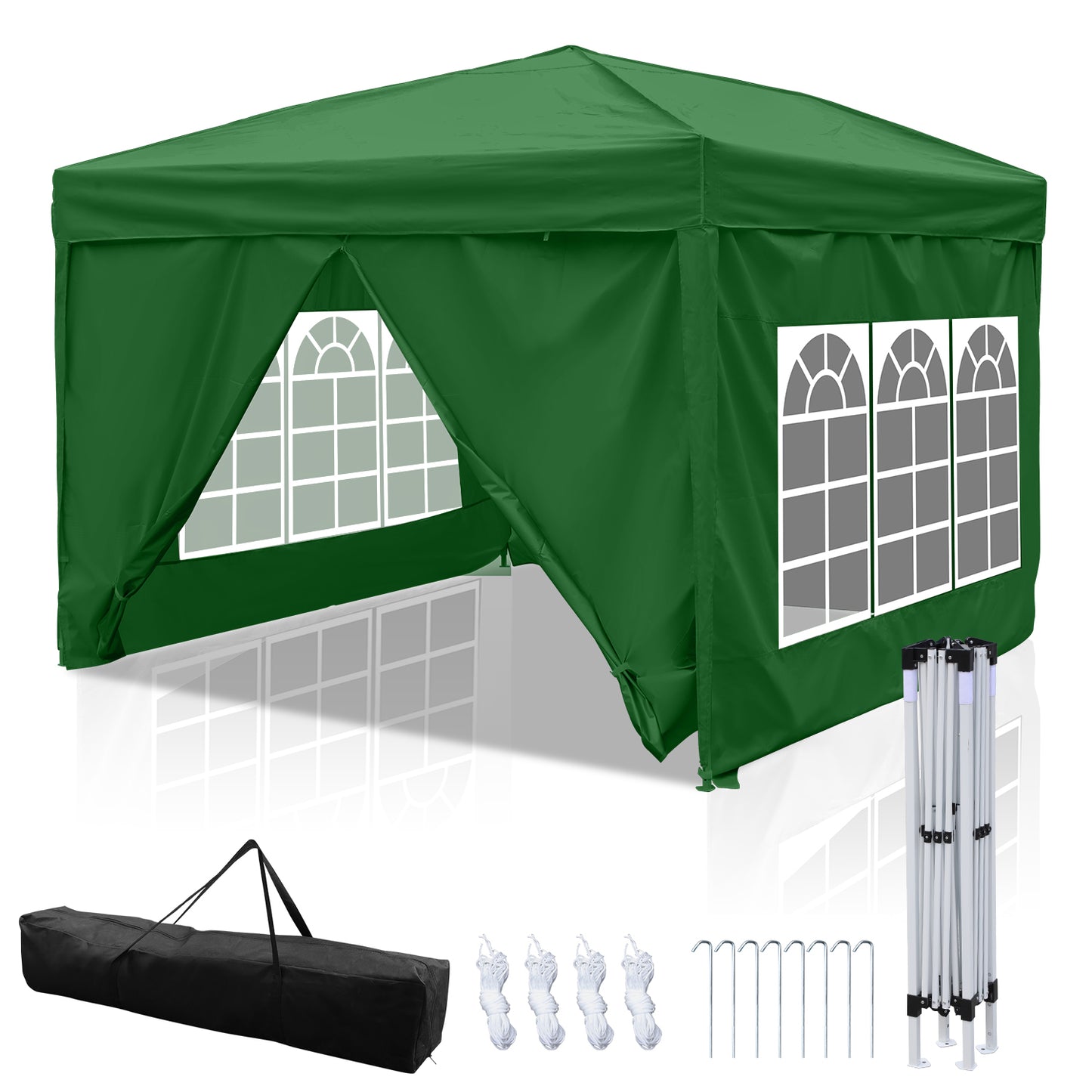 Multifunctionele Opvouwbare Tent – Partytent – Schaduw Tent – UV Tent – Strand Tent – 3x3 Meter Groen – UV-Werend 210D Oxford Polyester – Verstelbare Framehoogte