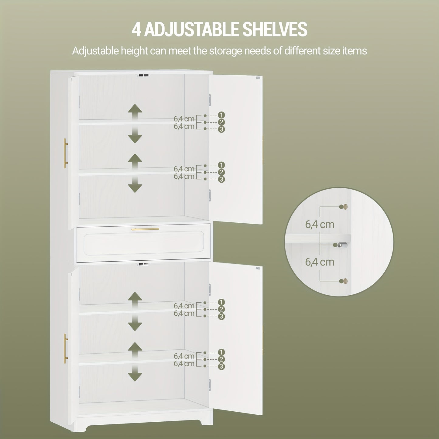 Hoge Keukenkast – Opbergkast – Witte Kast – Keukenkast Met Laden – Hoge Kast Voor Keuken – Verstelbare Planken – Anti-Kantelbeveiliging
