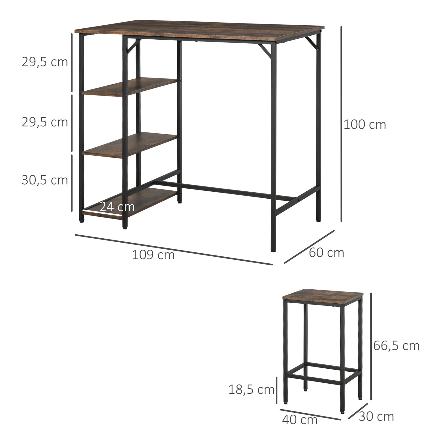 Barset – Keukentafelset – Barkrukken Set – Eethoek Meubel – Bistro Set – Spaanplaat & Staal – Compact 109x60x100 cm – Industrieel Design