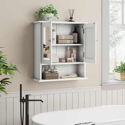 Badkamerkast – Badkamermeubel – Kolomkast – Spiegelkast – Medicijnkast – Wit MDF & Glas – Verstelbare Legplanken – Vrijstaand en Wandmontage