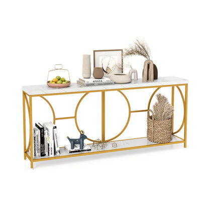 180 cm Sidetable – Haltafel – Console tafel – Sofa tafel – Smalle Tafel – Marmer Look – Geometrisch Goud Metaal – Modern Design