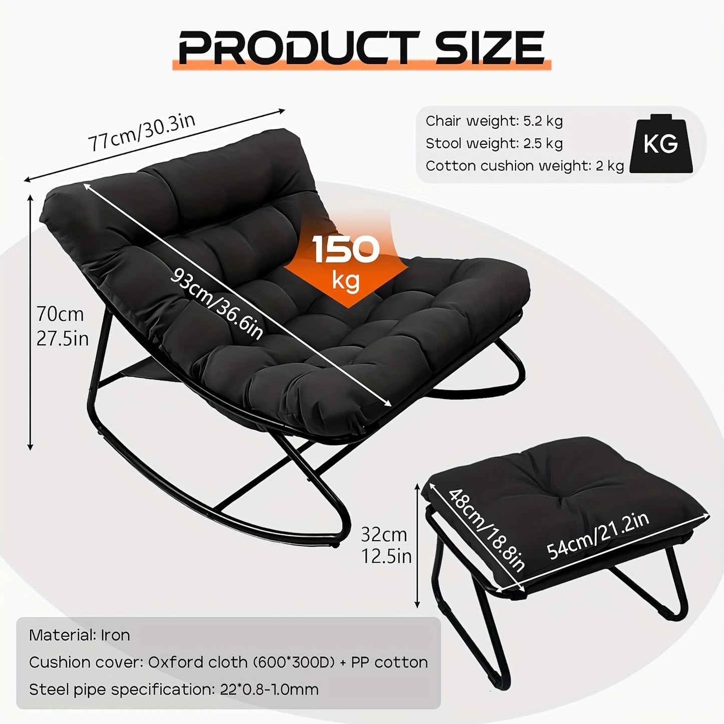 Schommelstoel – Relaxstoel – Fauteuil – Loungestoel – Draaistoel – Handmatig Verstelbare Rugleuning – Stabiel Roestvrij Stalen Frame – Zwenkfunctie en Rocking Mechanisme – Modern Design – Geschikt Voor Harde Vloeren – Grijs