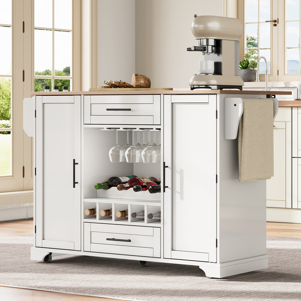 Keukentrolley – Keukenwagen – Serveerwagen – Opbergtrolley – Keukenmeubel – Vouwbaar Werkblad – Wieltjes – Wijnrek & Glazenhouder – 120x45/70x92 cm – Eigentijds Design