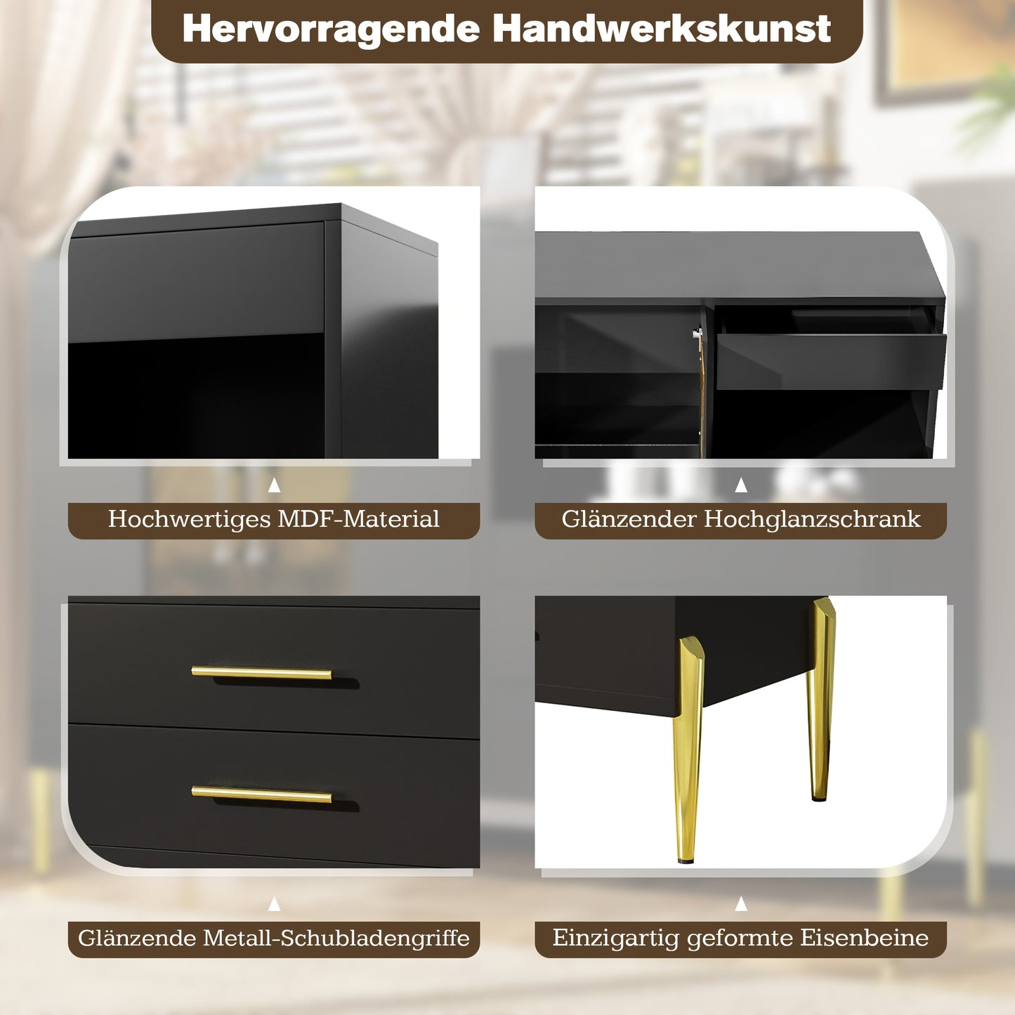 Dressoir – Sideboard – Opbergkast – Ladekast – Buffetkast – Zwart – 120 cm – Met Glazen Deuren En 3 Lades – Verstelbare Legplanken