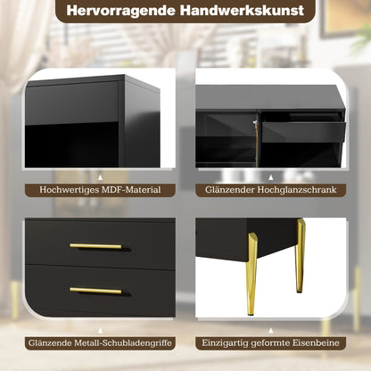 Dressoir – Sideboard – Opbergkast – Ladekast – Buffetkast – Zwart – 120 cm – Met Glazen Deuren En 3 Lades – Verstelbare Legplanken