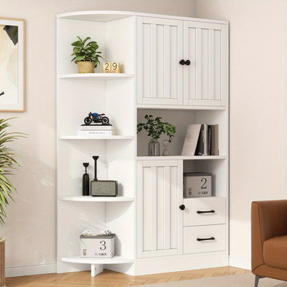 Hoekkast – Opbergkast – Hoekmeubel – Kast – Ladekast – Wit – 14 Opbergvakken – Ruimtebesparend Design – 104x35x155 cm – Stevige Duurzame Constructie